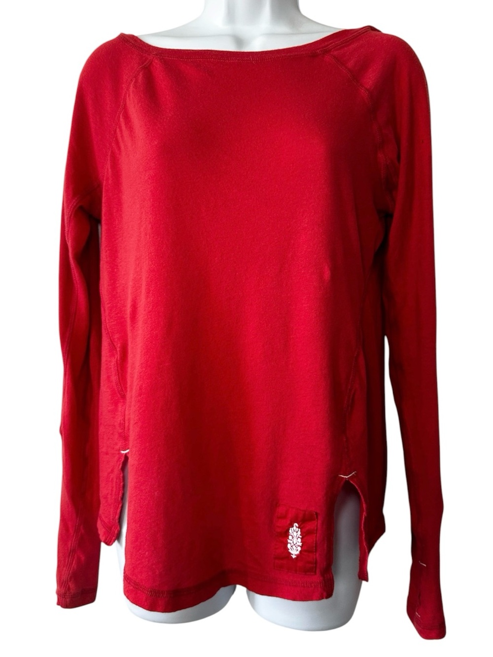 Free People Movement Women’s Red Coral Knit Wide Neck Long Sleeve Shirt- XS